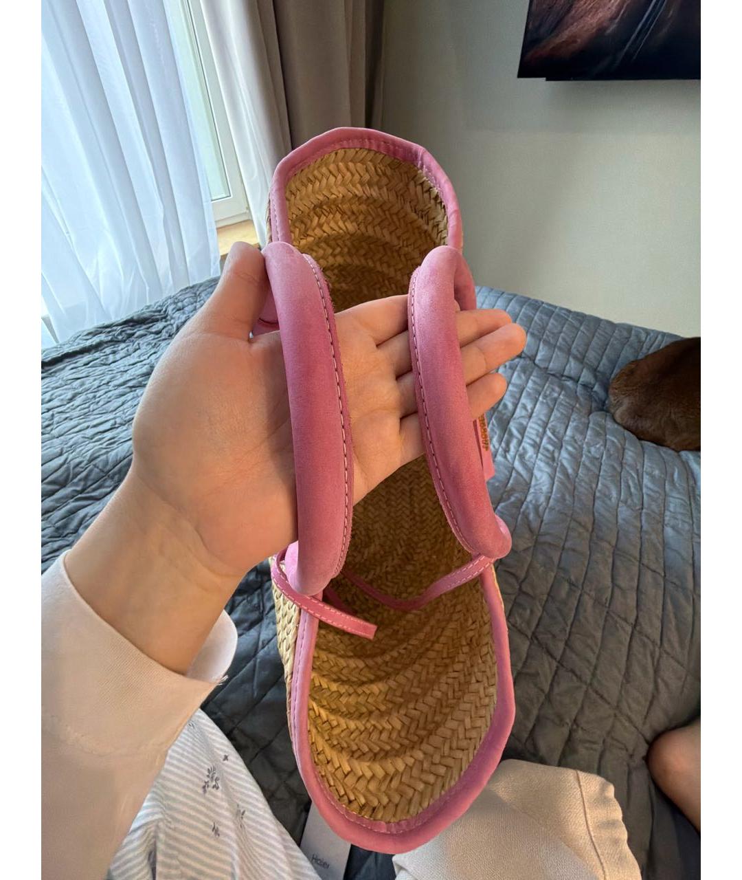 JACQUEMUS Розовая замшевая пляжная сумка, фото 4