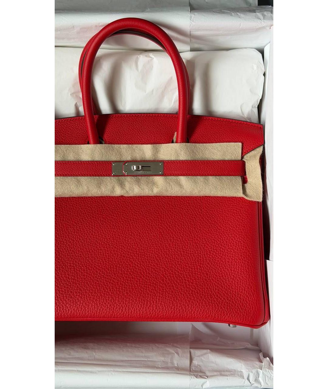 HERMES Красная кожаная сумка с короткими ручками, фото 2