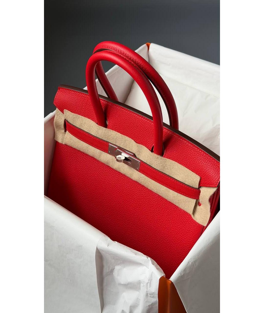 HERMES Красная кожаная сумка с короткими ручками, фото 4