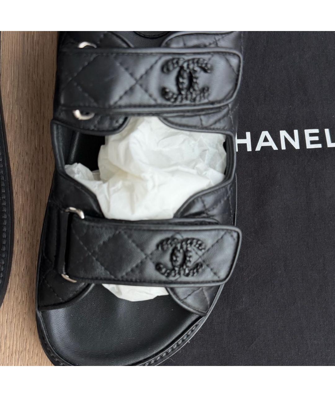 CHANEL Черные кожаные сандалии, фото 3