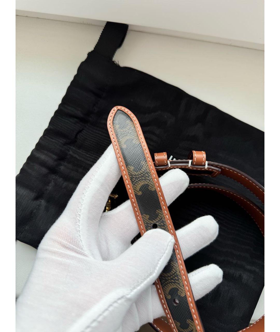 CELINE Коричневый кожаный ремень, фото 6