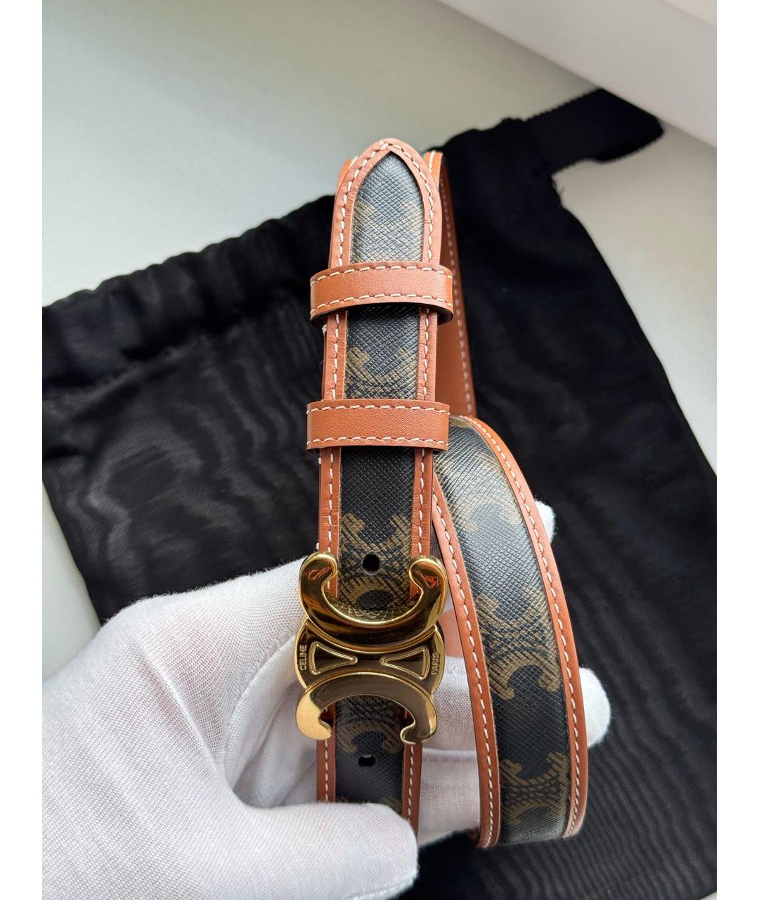 CELINE Коричневый кожаный ремень, фото 8