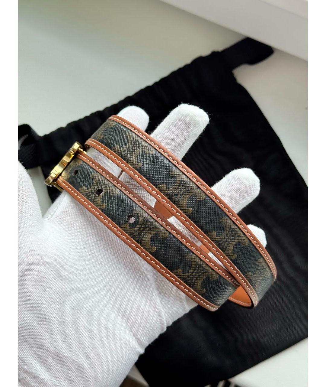 CELINE Коричневый кожаный ремень, фото 7