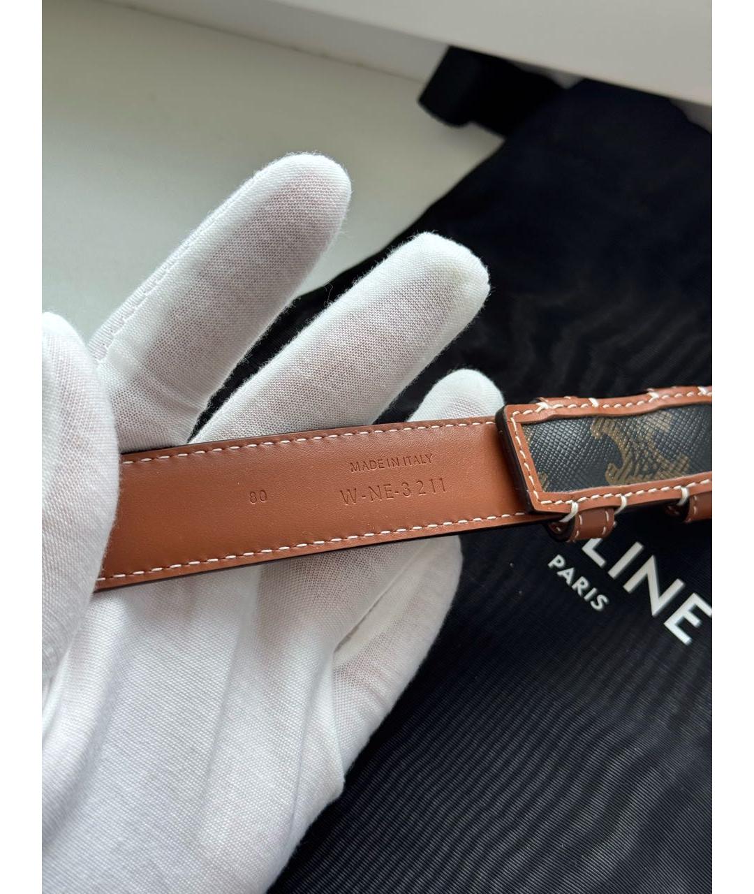 CELINE Коричневый кожаный ремень, фото 5