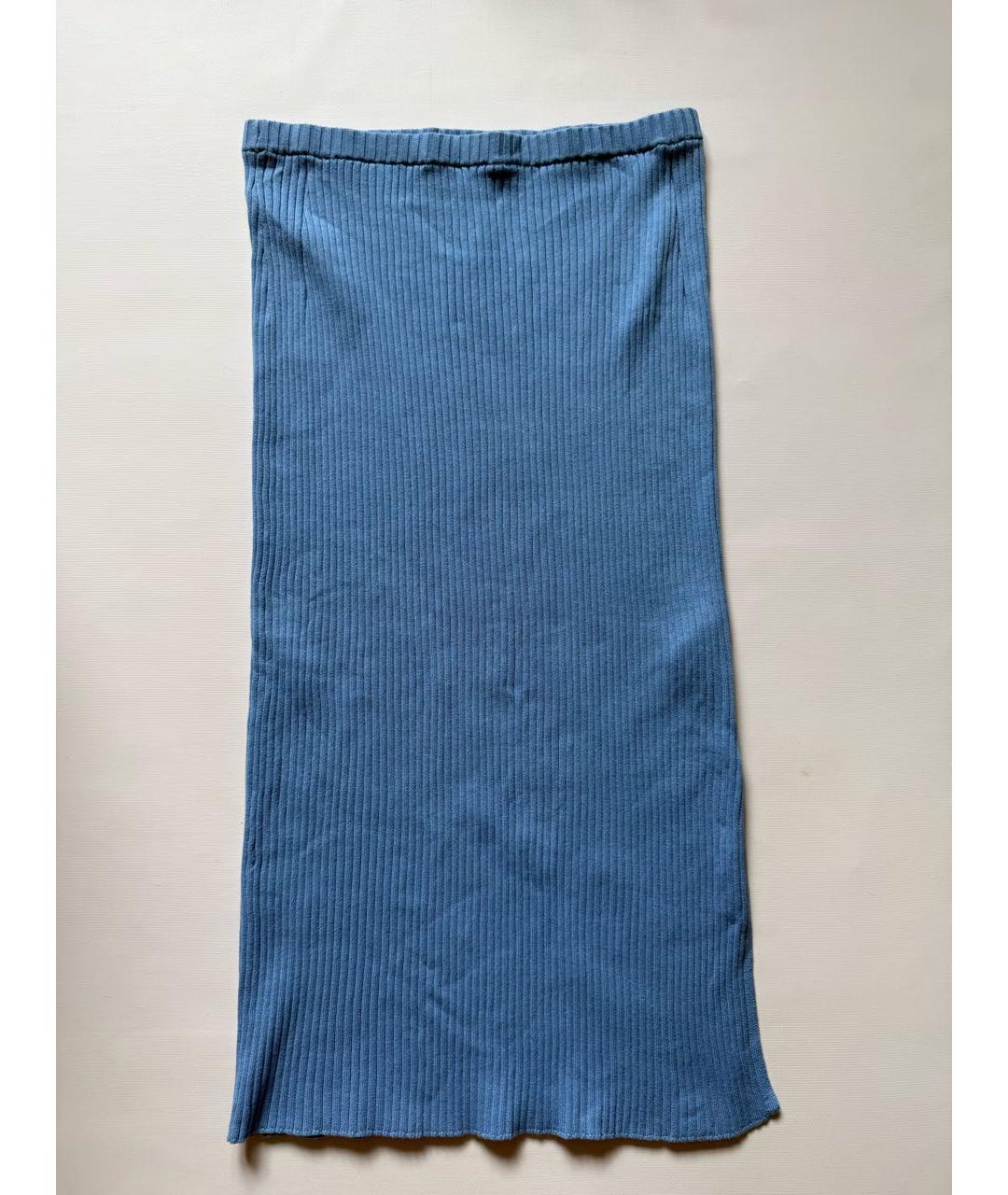 CALVIN KLEIN Синяя хлопко-эластановая юбка миди, фото 5