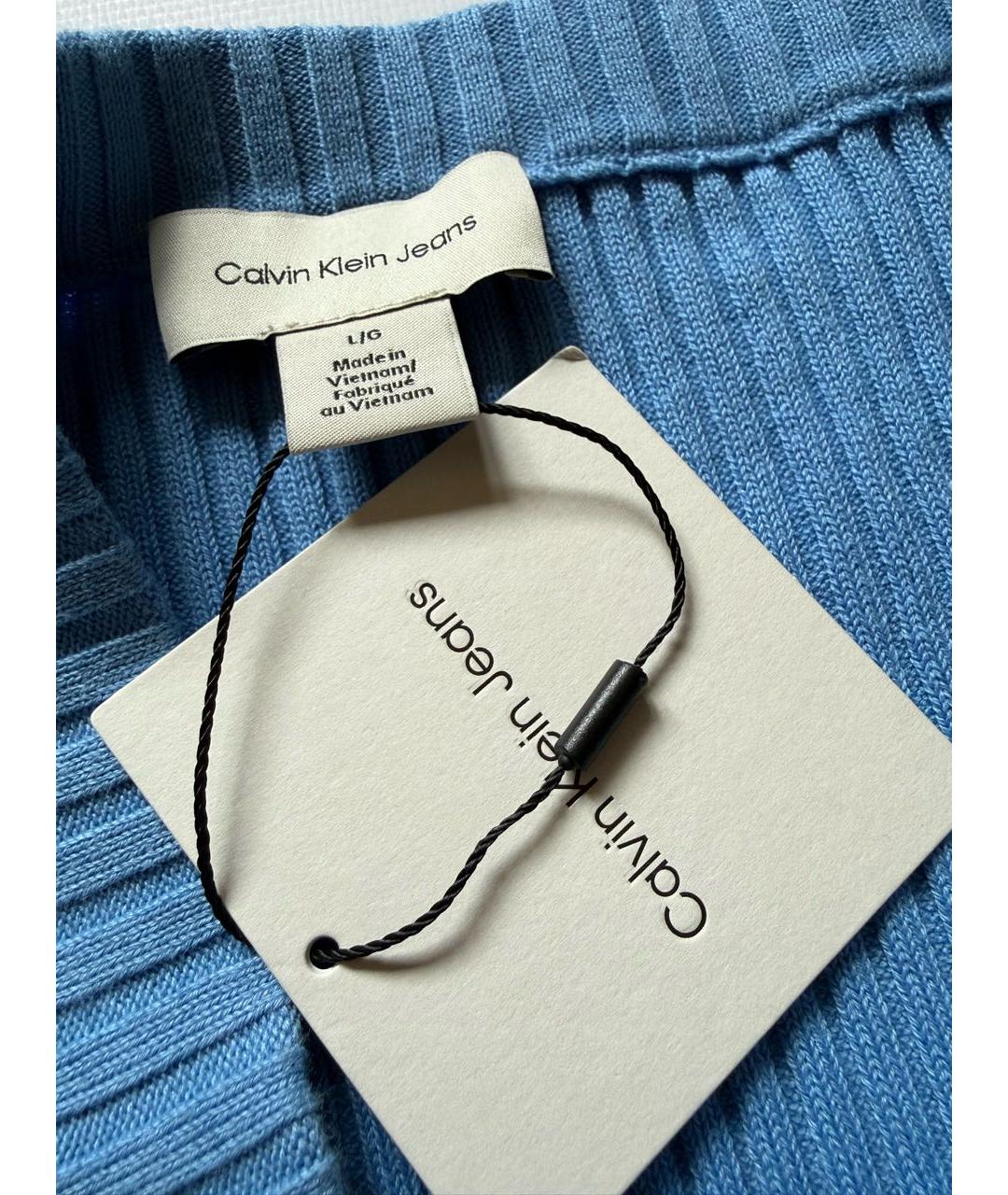 CALVIN KLEIN Синяя хлопко-эластановая юбка миди, фото 2