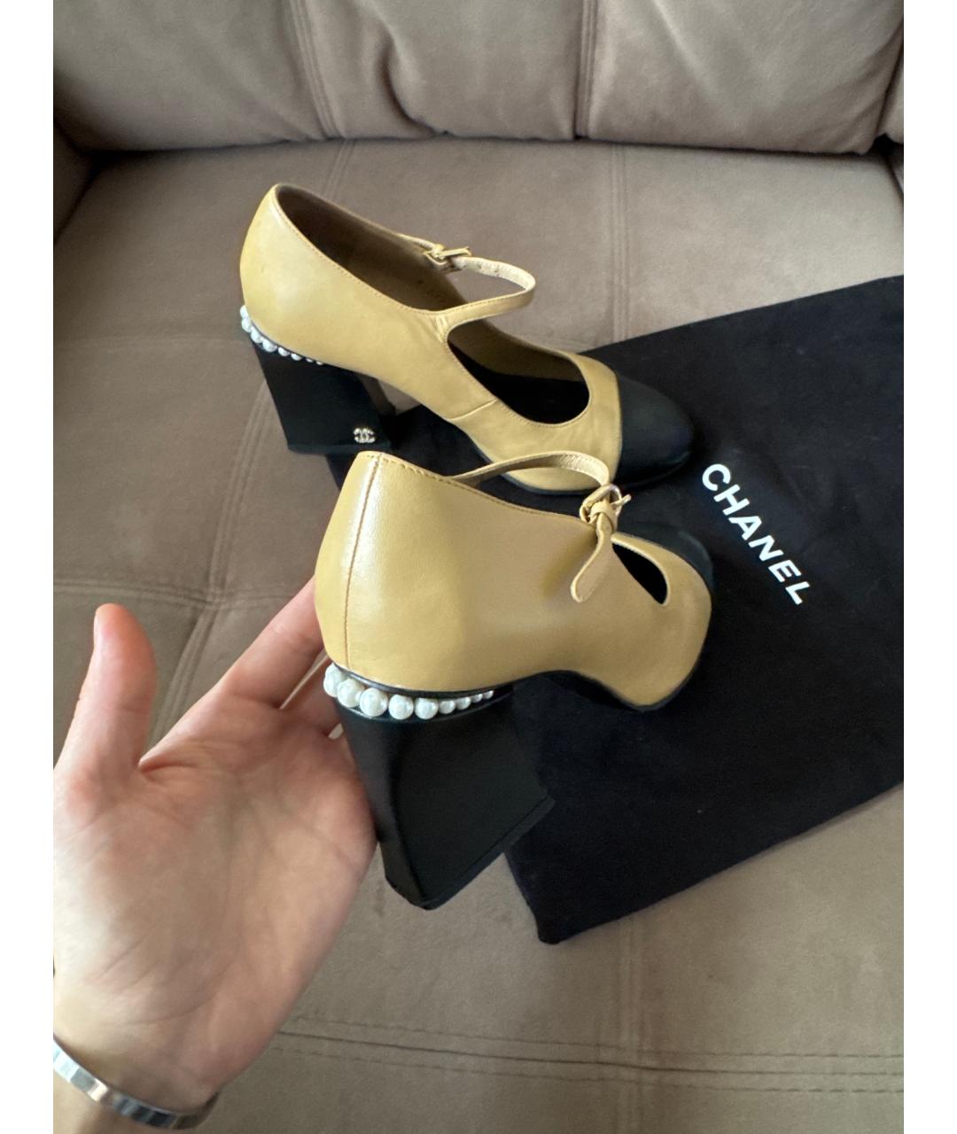 CHANEL Бежевые кожаные туфли, фото 8