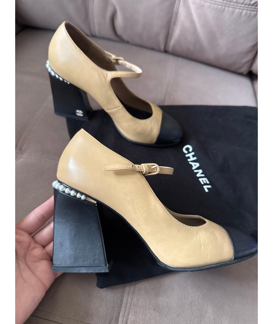 CHANEL Бежевые кожаные туфли, фото 6