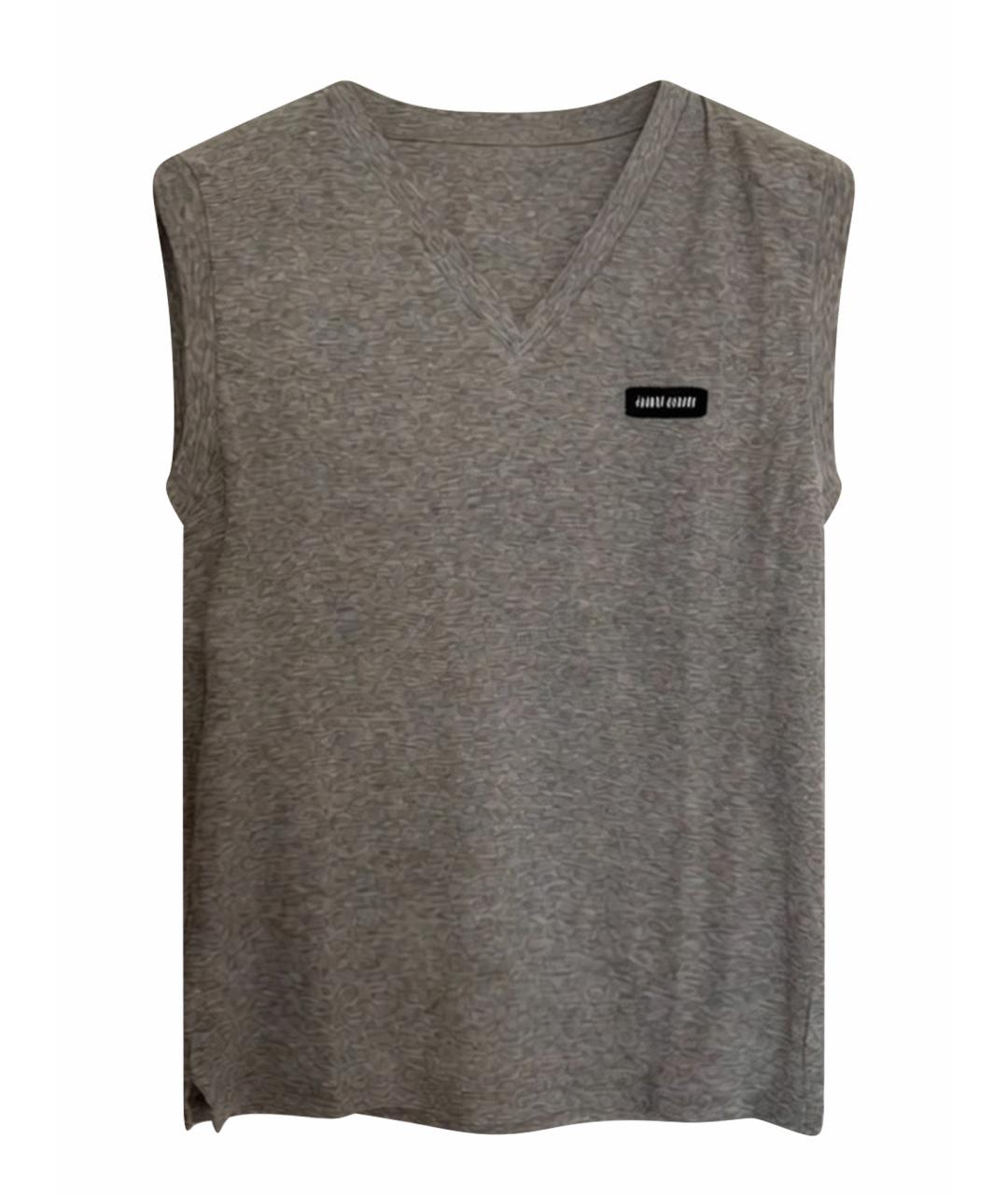 MIU MIU Серая хлопковая футболка, фото 1