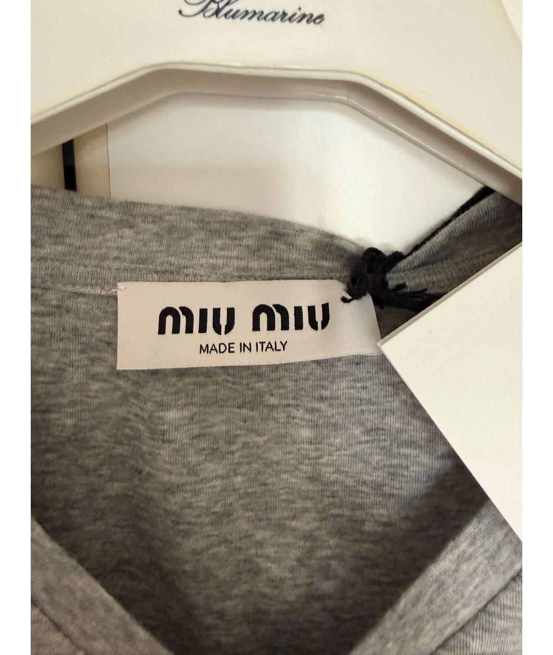 MIU MIU Серая хлопковая футболка, фото 3