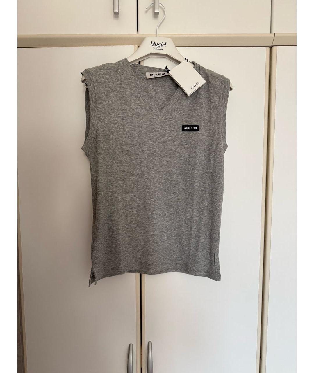 MIU MIU Серая хлопковая футболка, фото 4