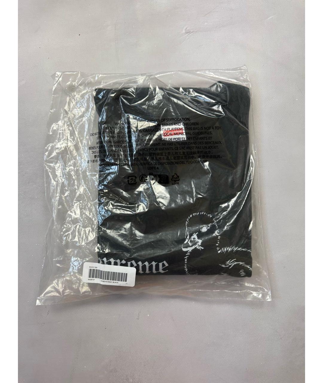 SUPREME Черная хлопковая футболка, фото 2