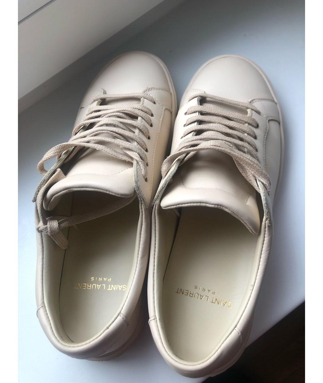 SAINT LAURENT Бежевые кожаные кеды, фото 3