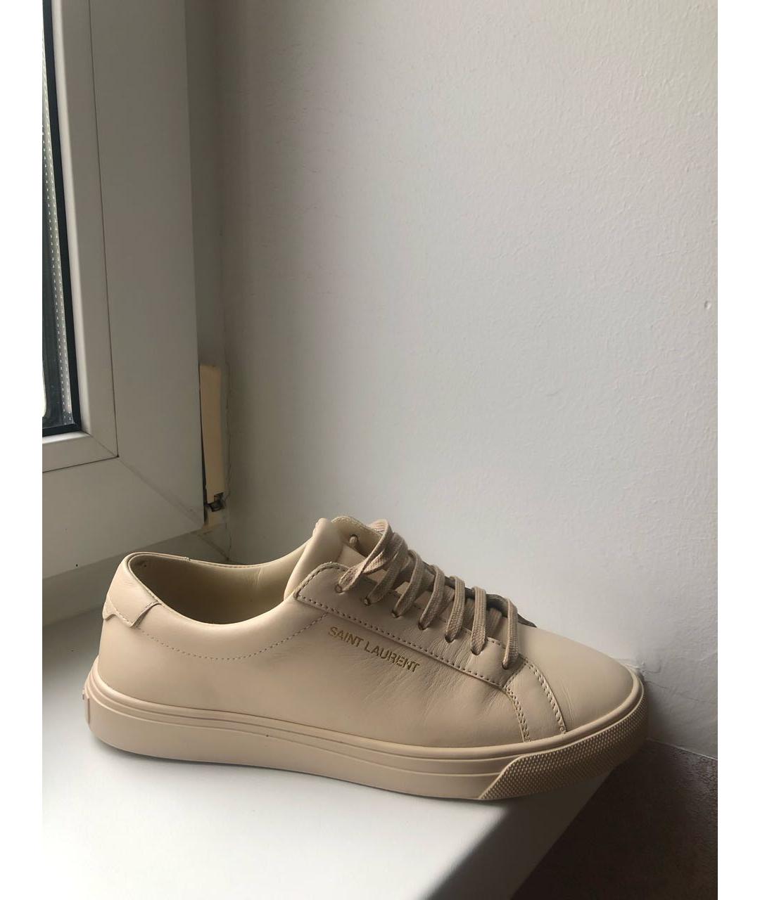 SAINT LAURENT Бежевые кожаные кеды, фото 6