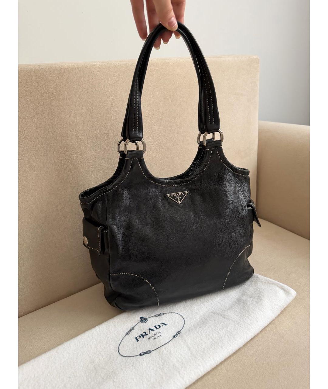 PRADA Черная кожаная сумка тоут, фото 2