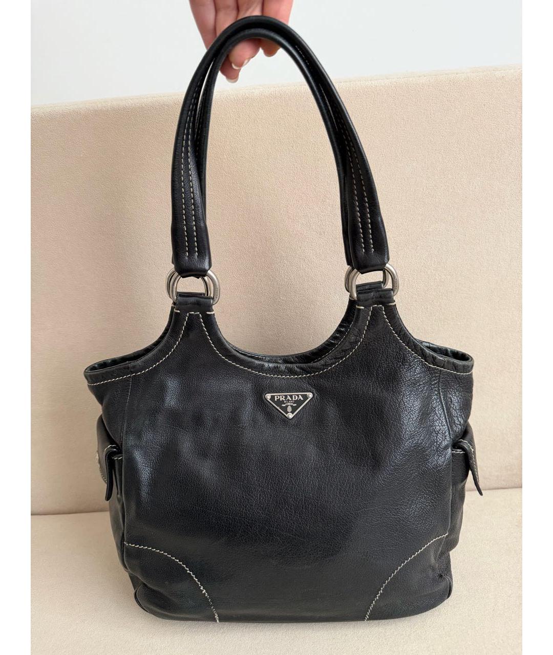 PRADA Черная кожаная сумка тоут, фото 9