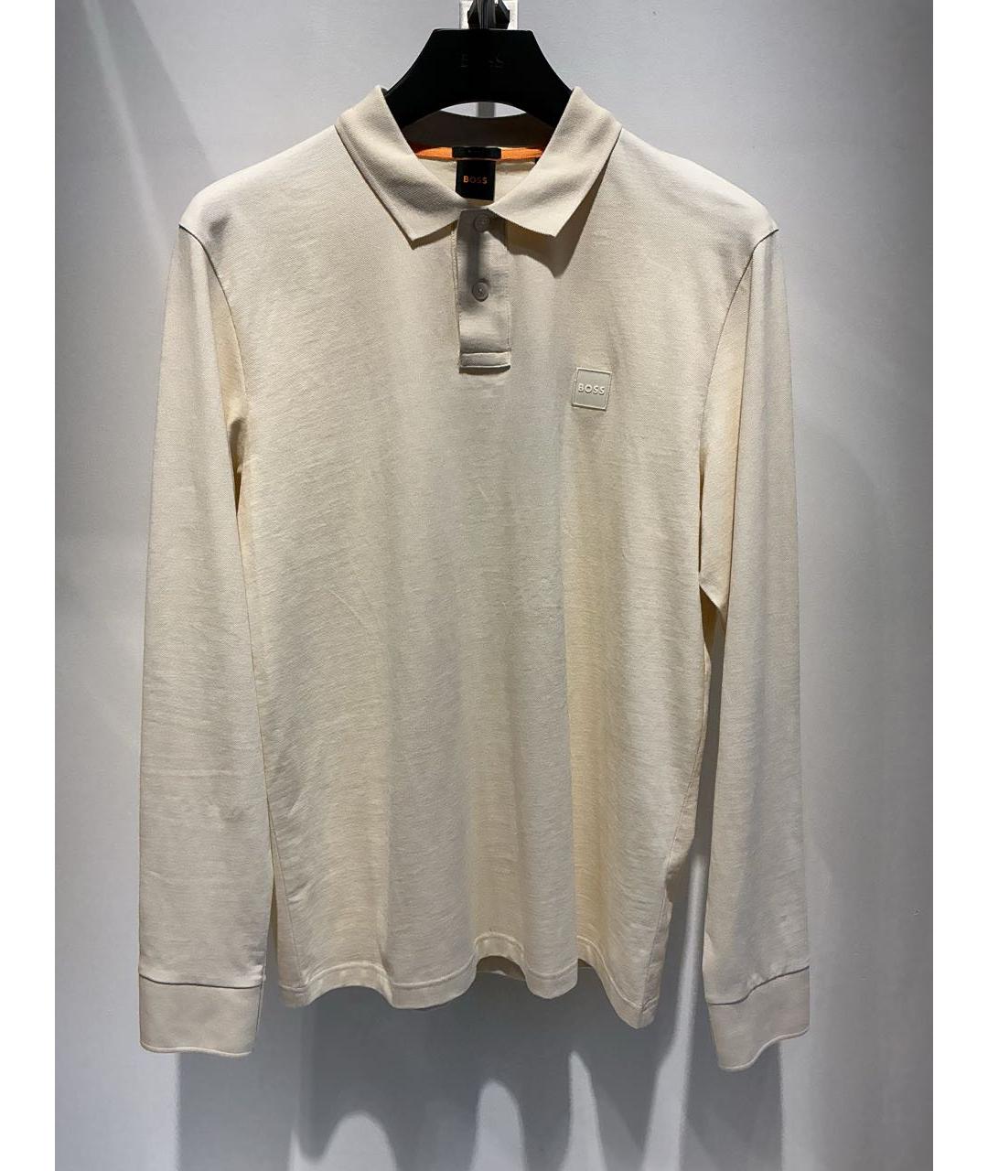 HUGO BOSS Бежевое хлопковое поло с длинным рукавом, фото 2