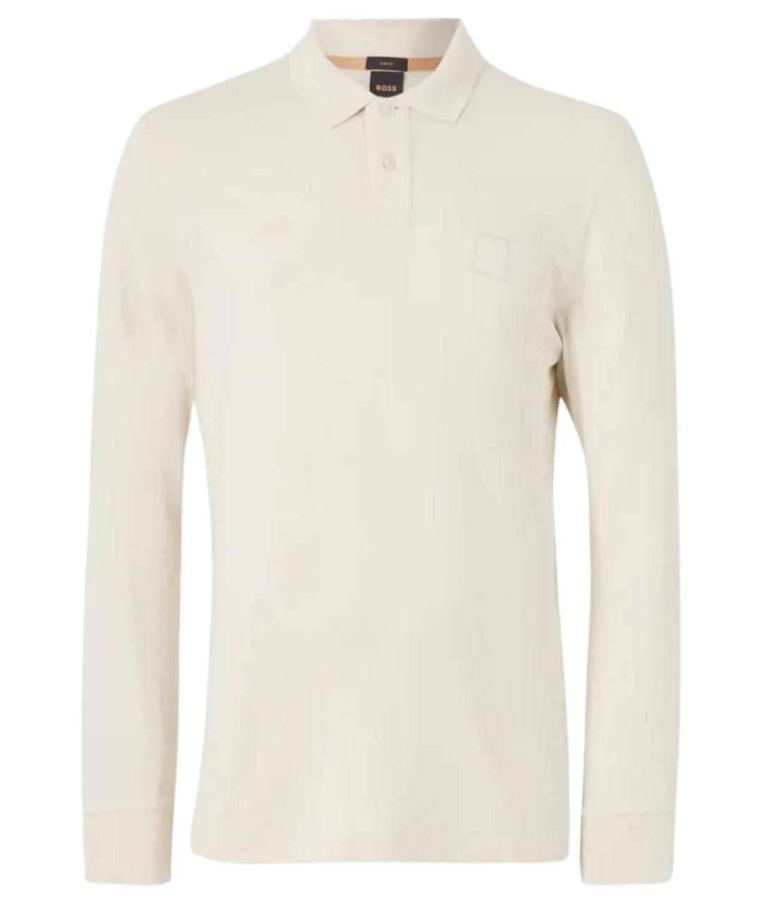HUGO BOSS Бежевое хлопковое поло с длинным рукавом, фото 1