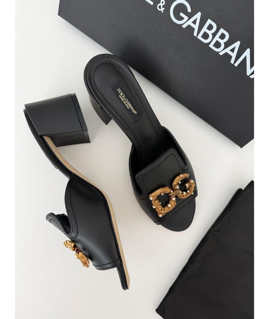 DOLCE&GABBANA Черные кожаные сабо, фото 3