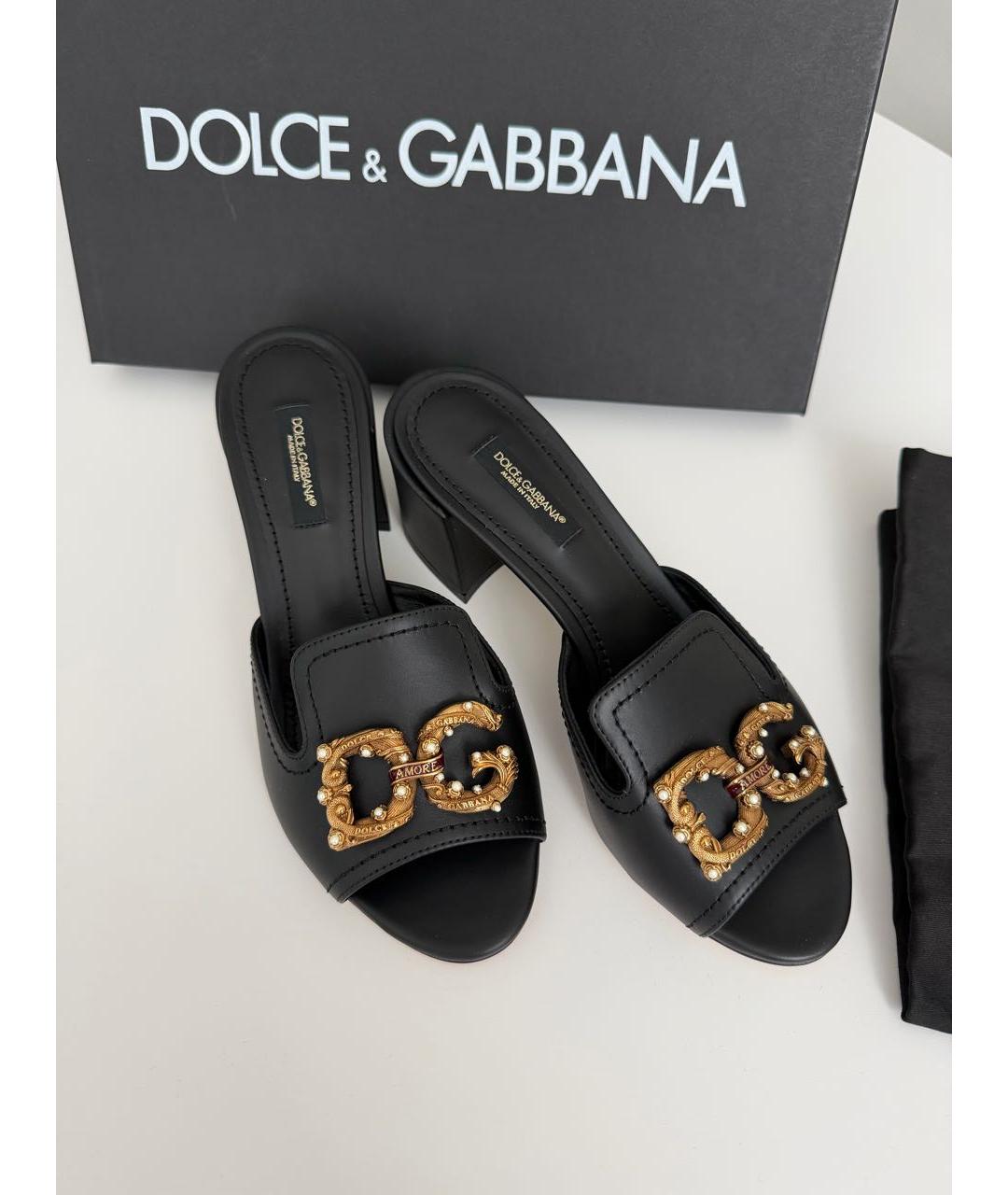 DOLCE&GABBANA Черные кожаные сабо, фото 2
