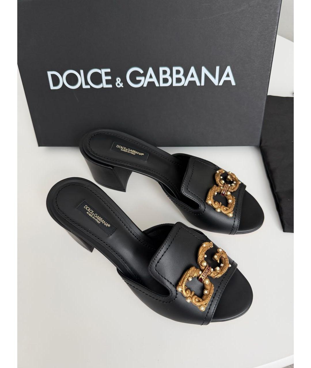 DOLCE&GABBANA Черные кожаные сабо, фото 5