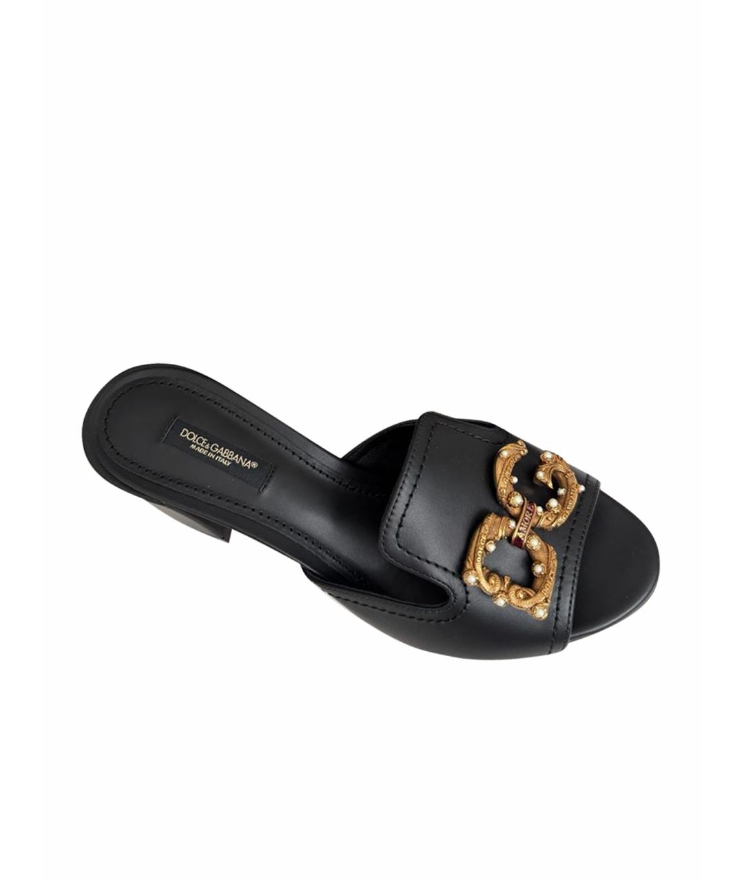 DOLCE&GABBANA Черные кожаные сабо, фото 1