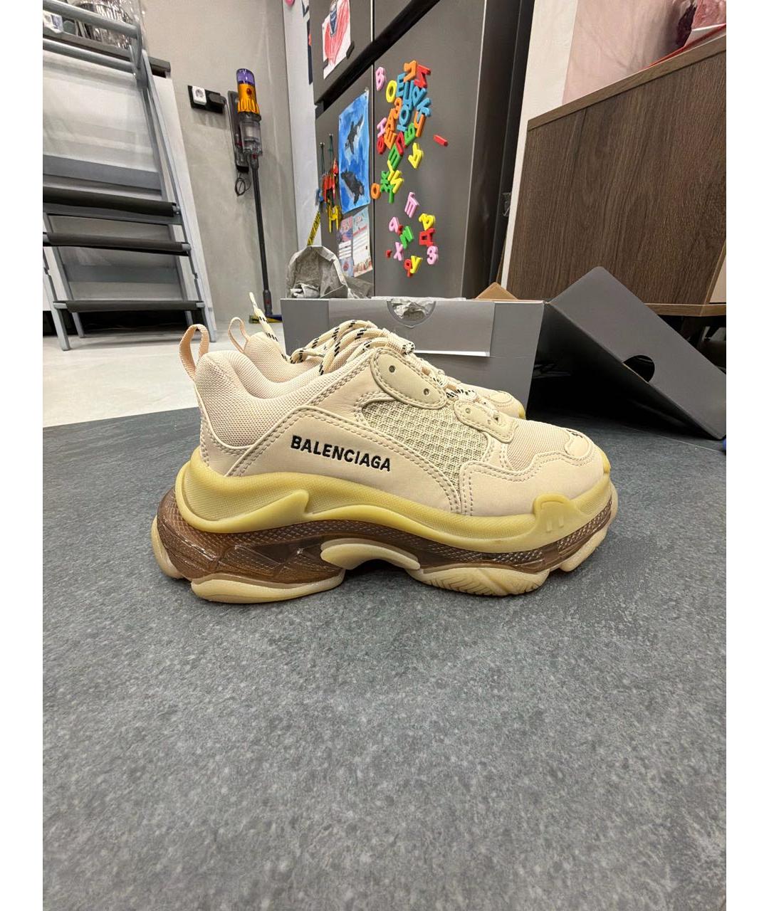 BALENCIAGA Бежевые кожаные кроссовки, фото 7