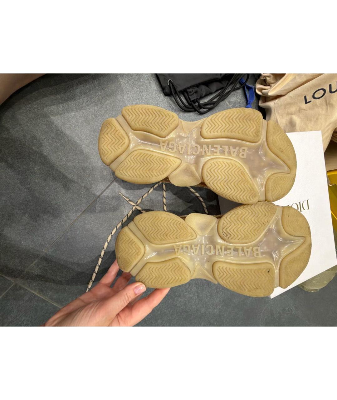 BALENCIAGA Бежевые кожаные кроссовки, фото 5