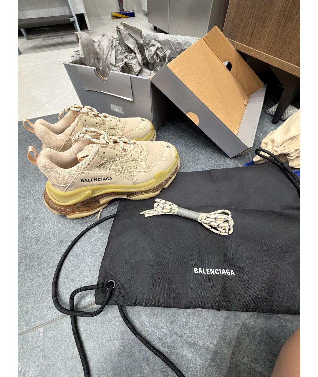 BALENCIAGA Бежевые кожаные кроссовки, фото 6