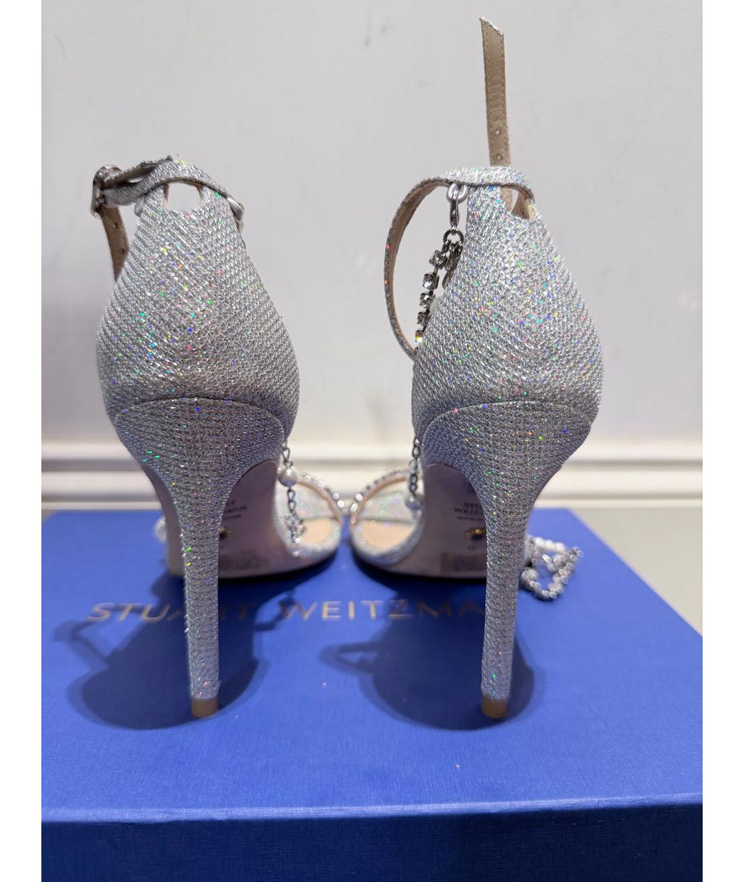 STUART WEITZMAN Серебряные текстильные босоножки, фото 4