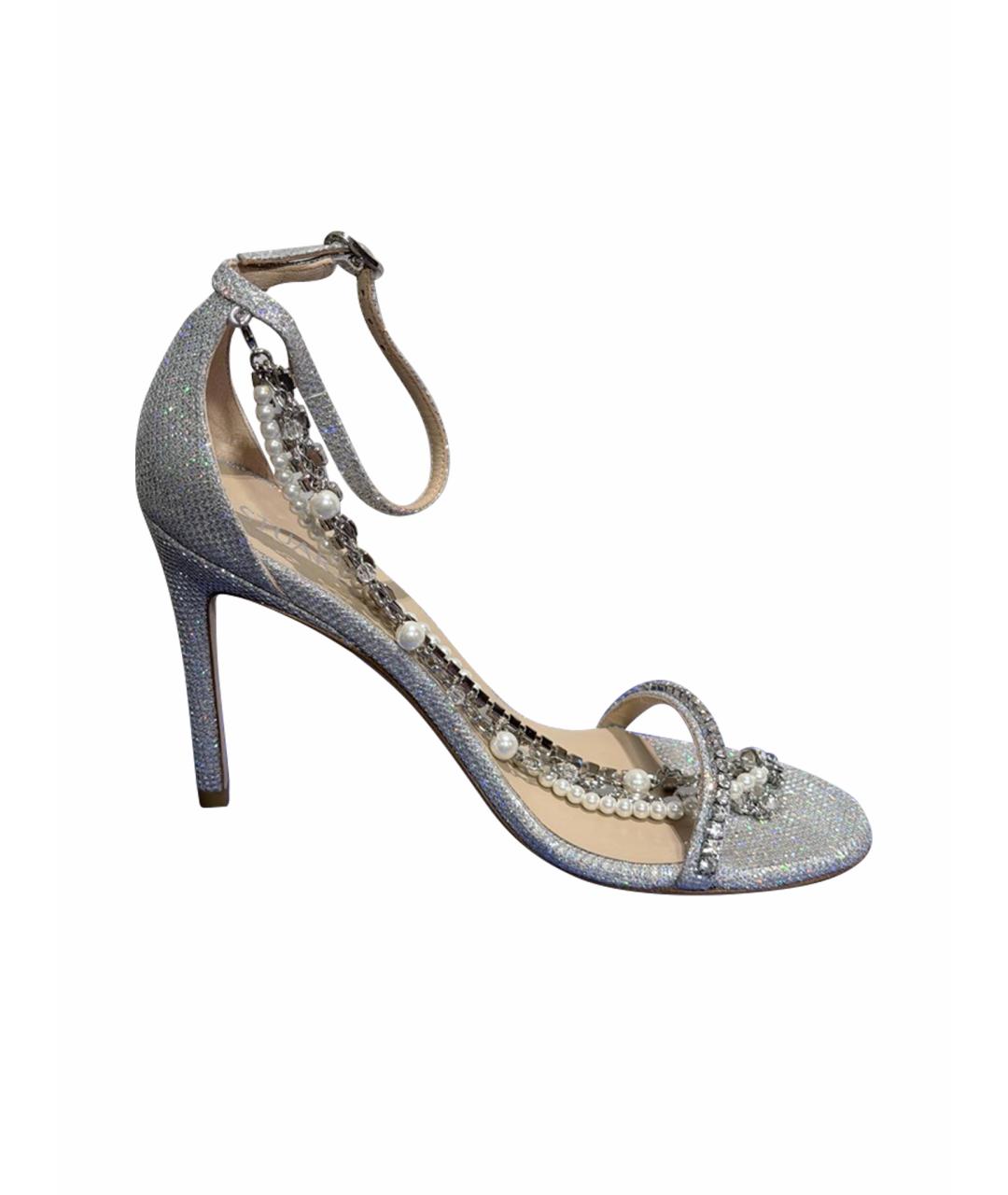 STUART WEITZMAN Серебряные текстильные босоножки, фото 1