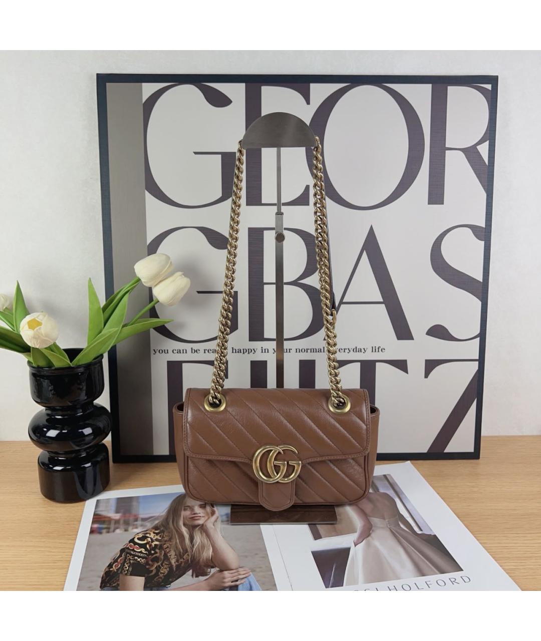 GUCCI Коричневая кожаная сумка через плечо, фото 8