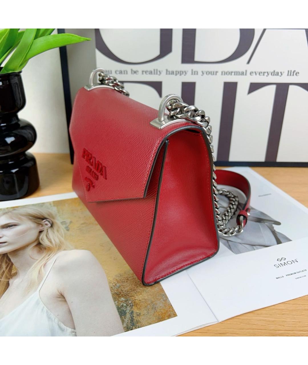 PRADA Красная кожаная сумка через плечо, фото 3