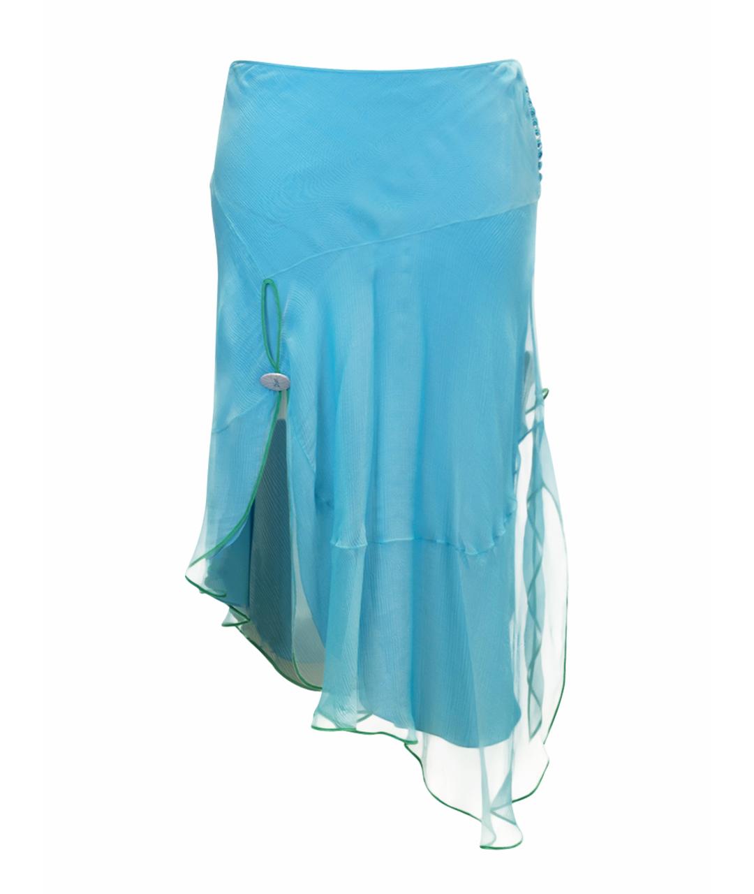 CHRISTIAN DIOR Голубая шелковая юбка миди, фото 1