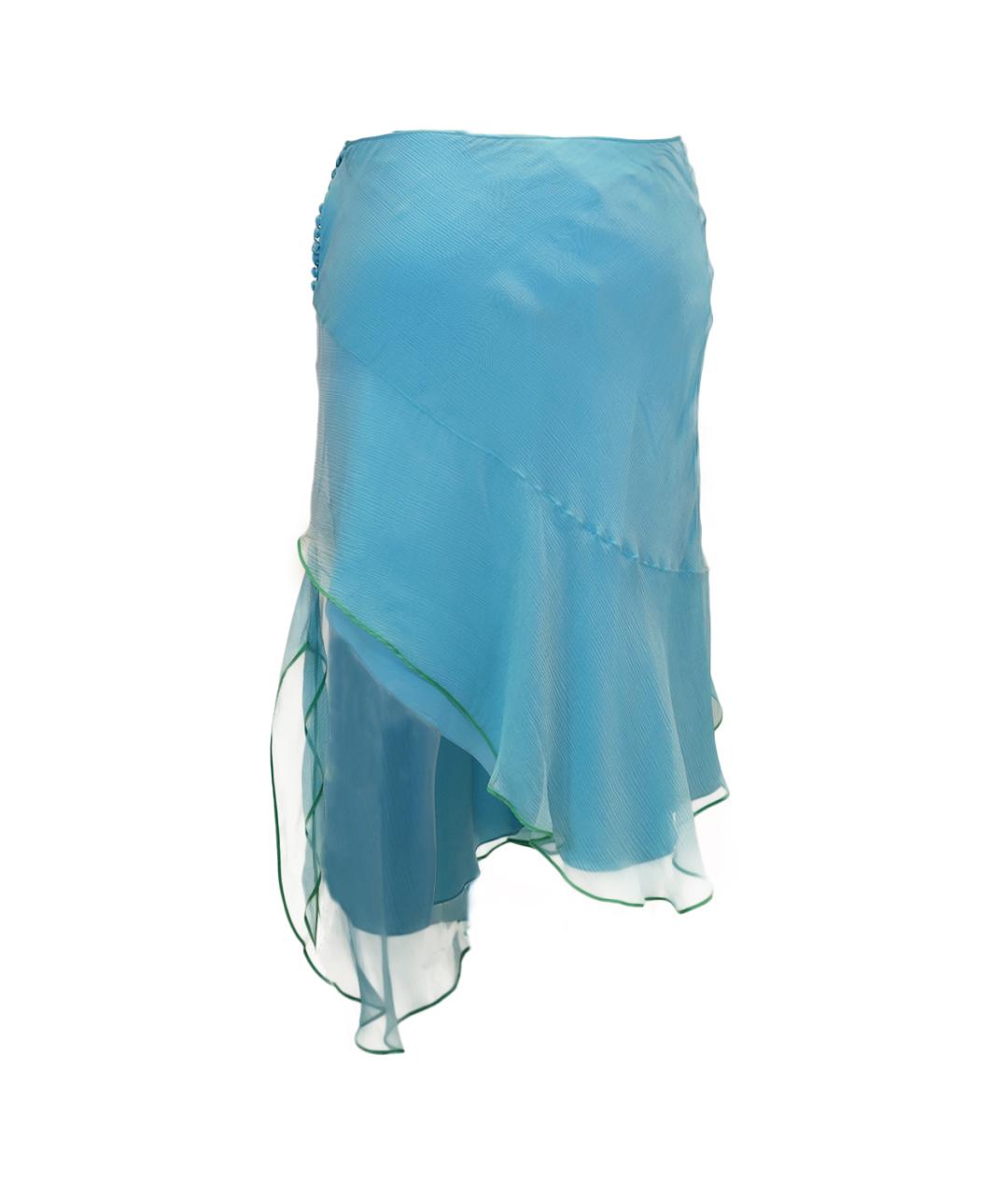 CHRISTIAN DIOR Голубая шелковая юбка миди, фото 2