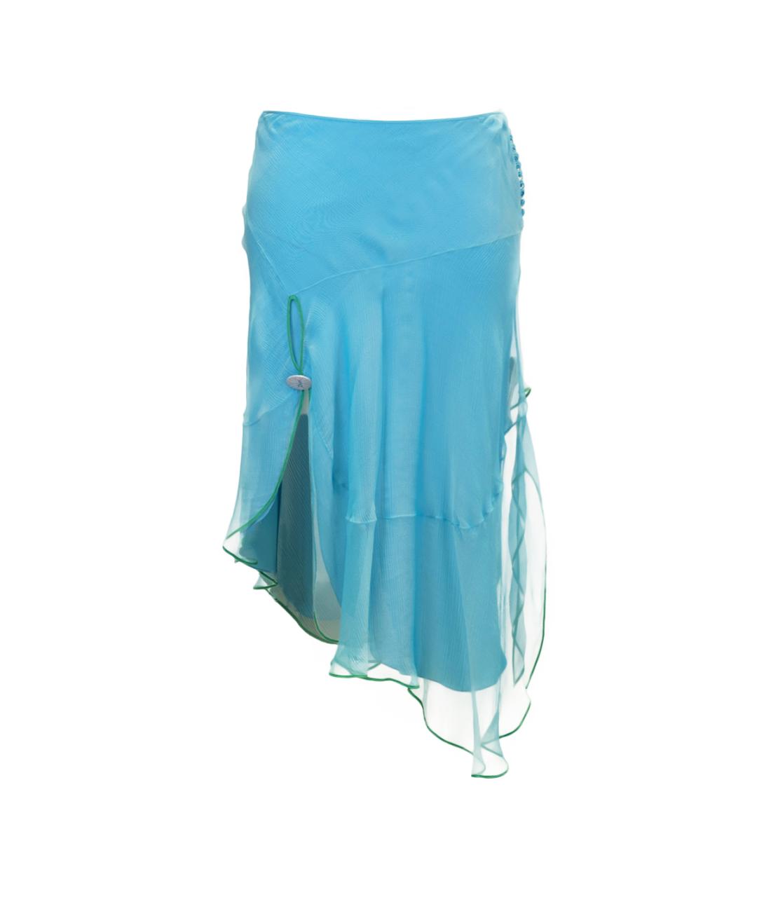 CHRISTIAN DIOR Голубая шелковая юбка миди, фото 6
