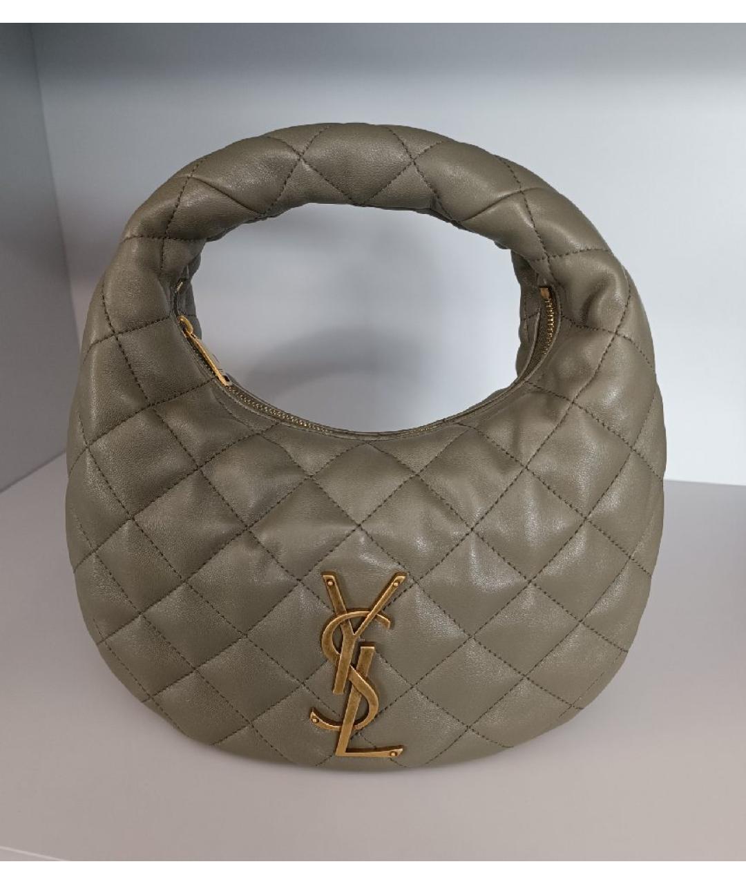 SAINT LAURENT Хаки кожаная сумка с короткими ручками, фото 6