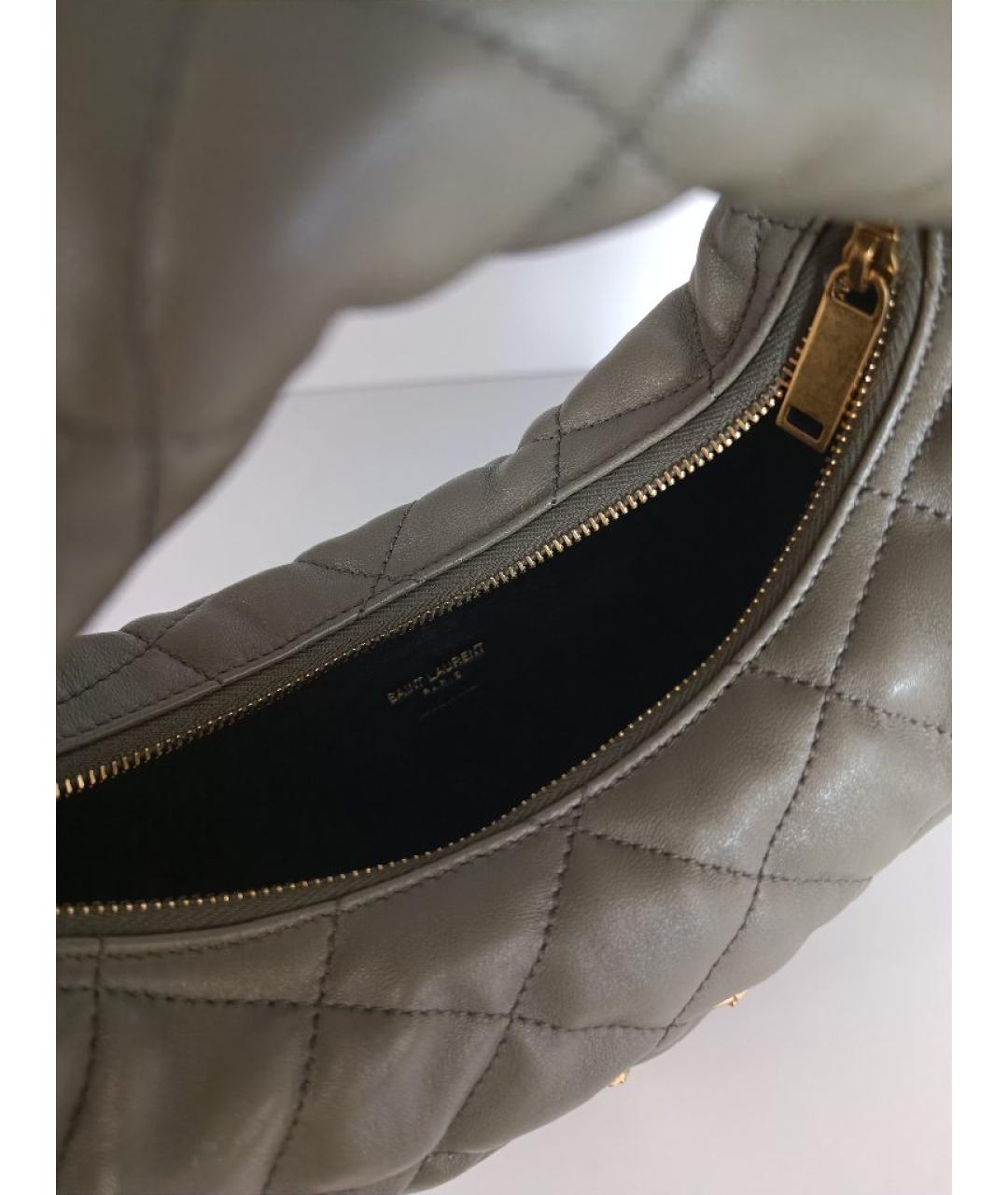 SAINT LAURENT Хаки кожаная сумка с короткими ручками, фото 4