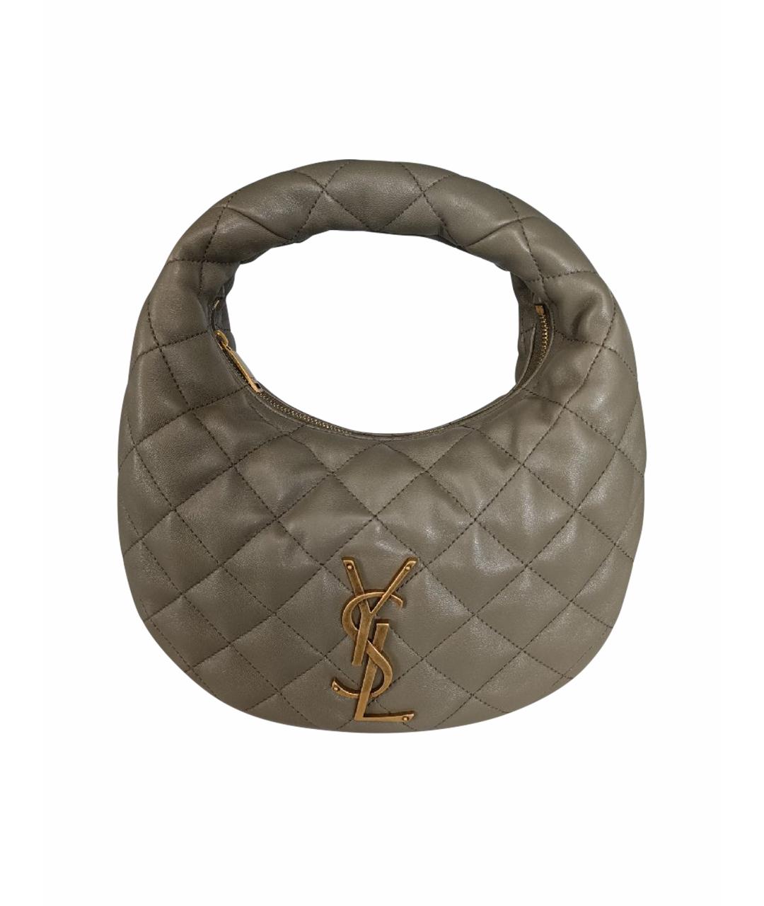 SAINT LAURENT Хаки кожаная сумка с короткими ручками, фото 1