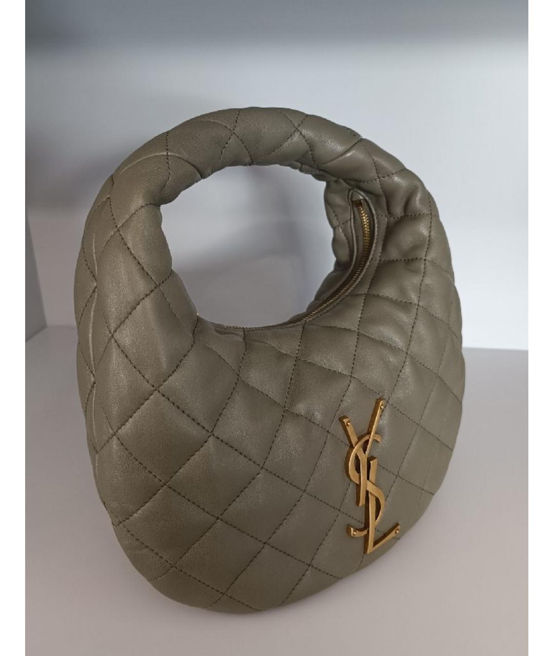 SAINT LAURENT Хаки кожаная сумка с короткими ручками, фото 2