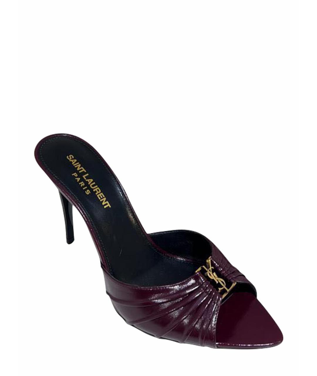 SAINT LAURENT Бордовые кожаные мюли, фото 1
