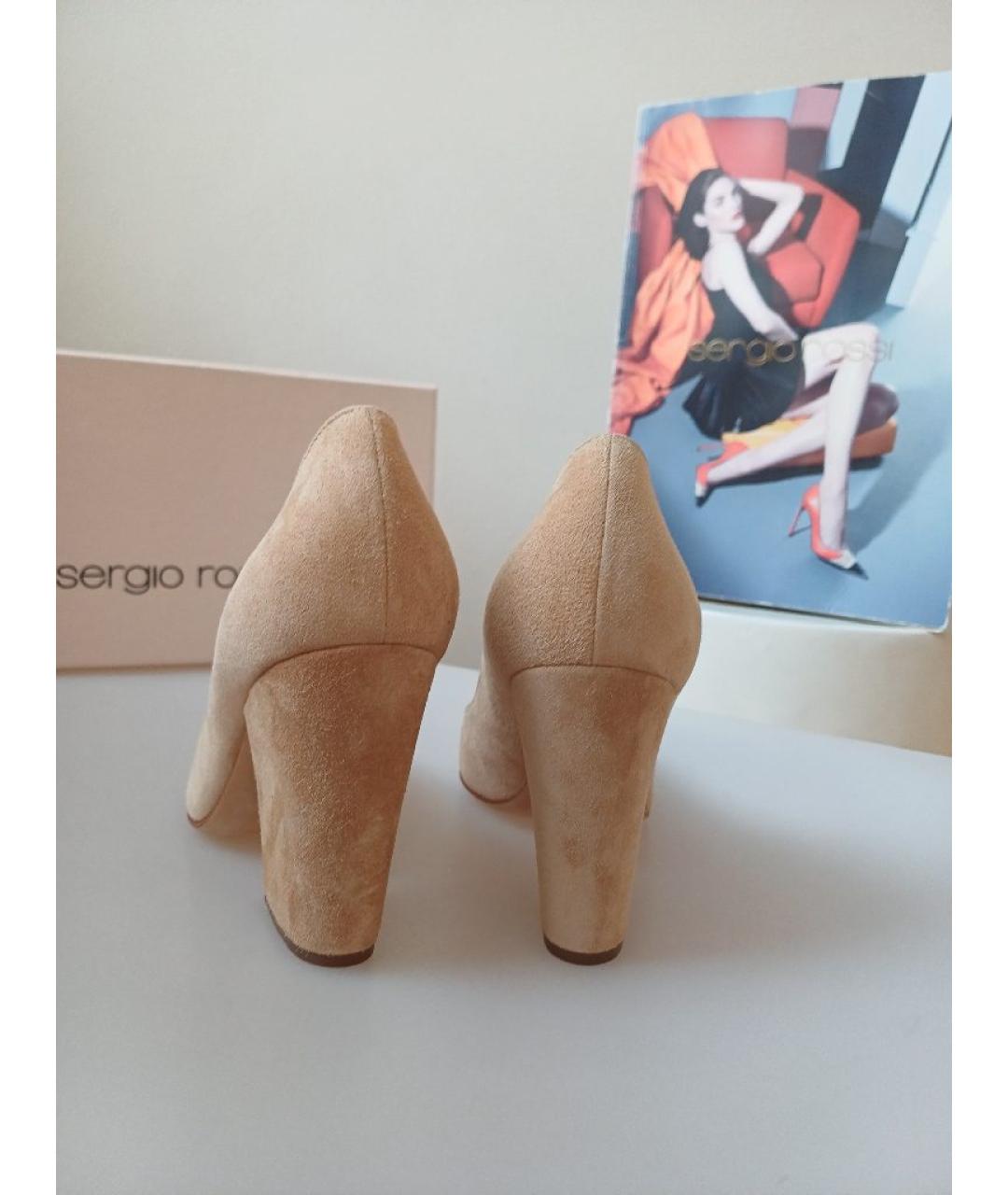 SERGIO ROSSI Бежевые замшевые туфли, фото 7