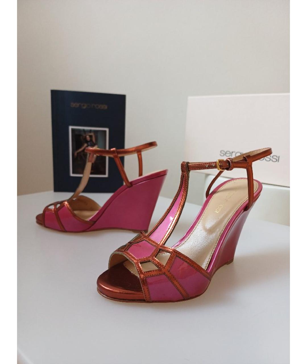 SERGIO ROSSI Фуксия кожаные босоножки, фото 6