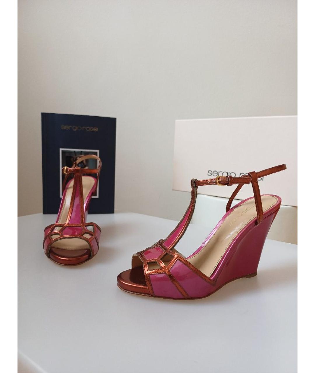 SERGIO ROSSI Фуксия кожаные босоножки, фото 3