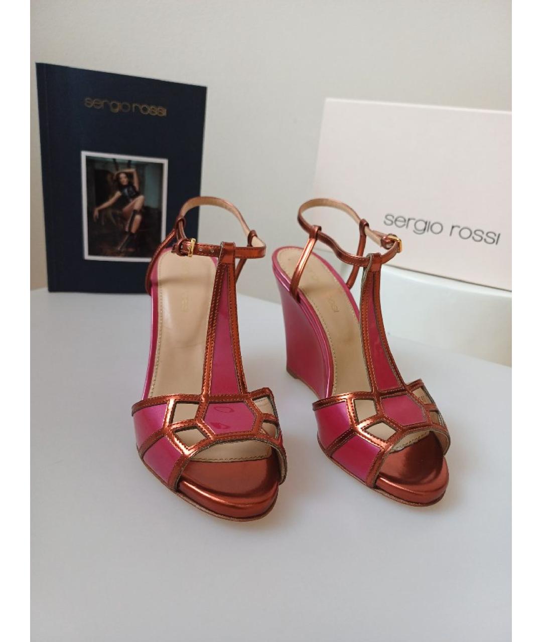 SERGIO ROSSI Фуксия кожаные босоножки, фото 4