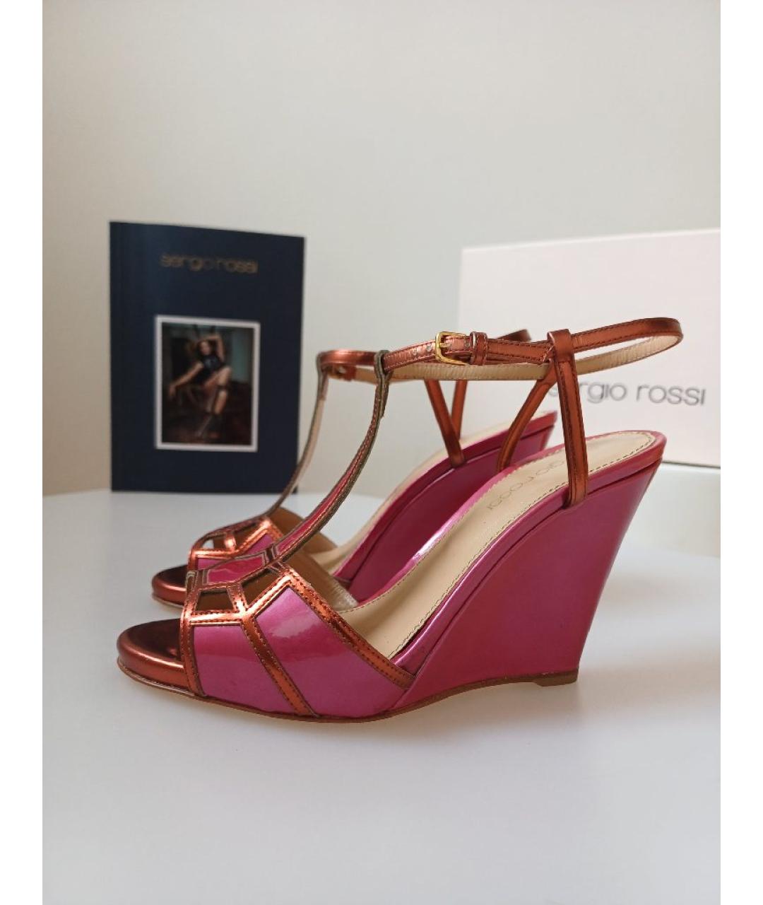 SERGIO ROSSI Фуксия кожаные босоножки, фото 2