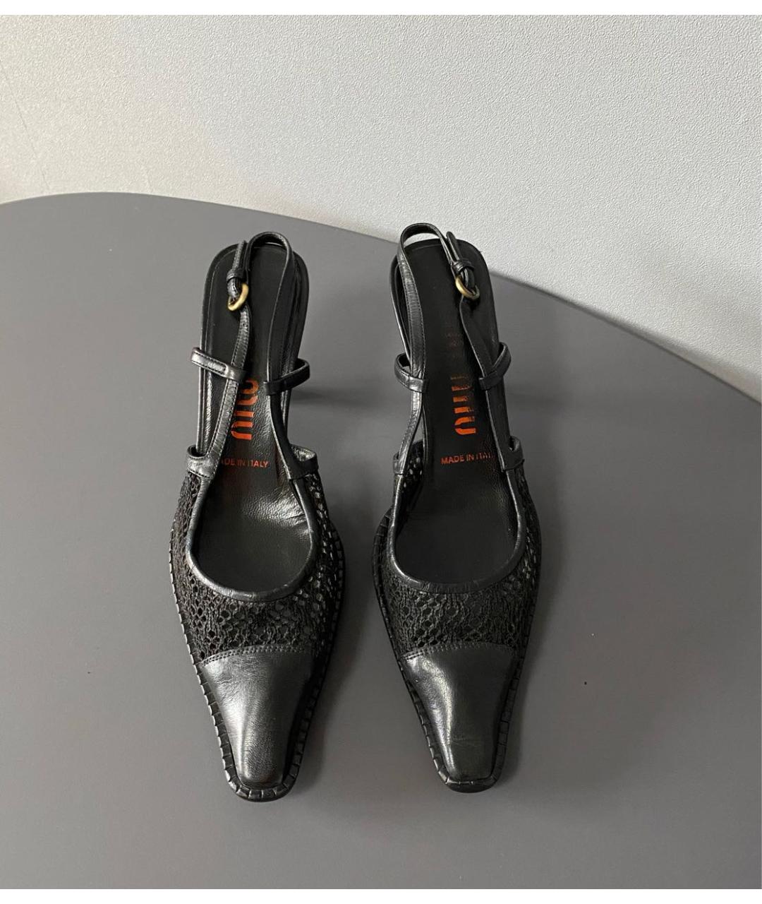 MIU MIU Черные кожаные лодочки на низком каблуке, фото 7