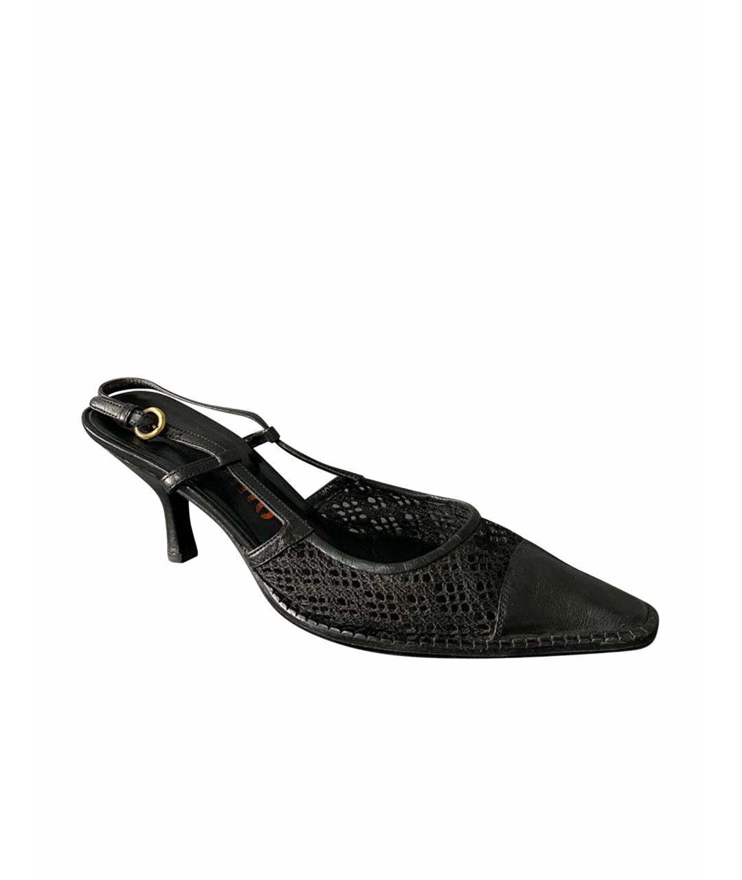 MIU MIU Черные кожаные лодочки на низком каблуке, фото 1