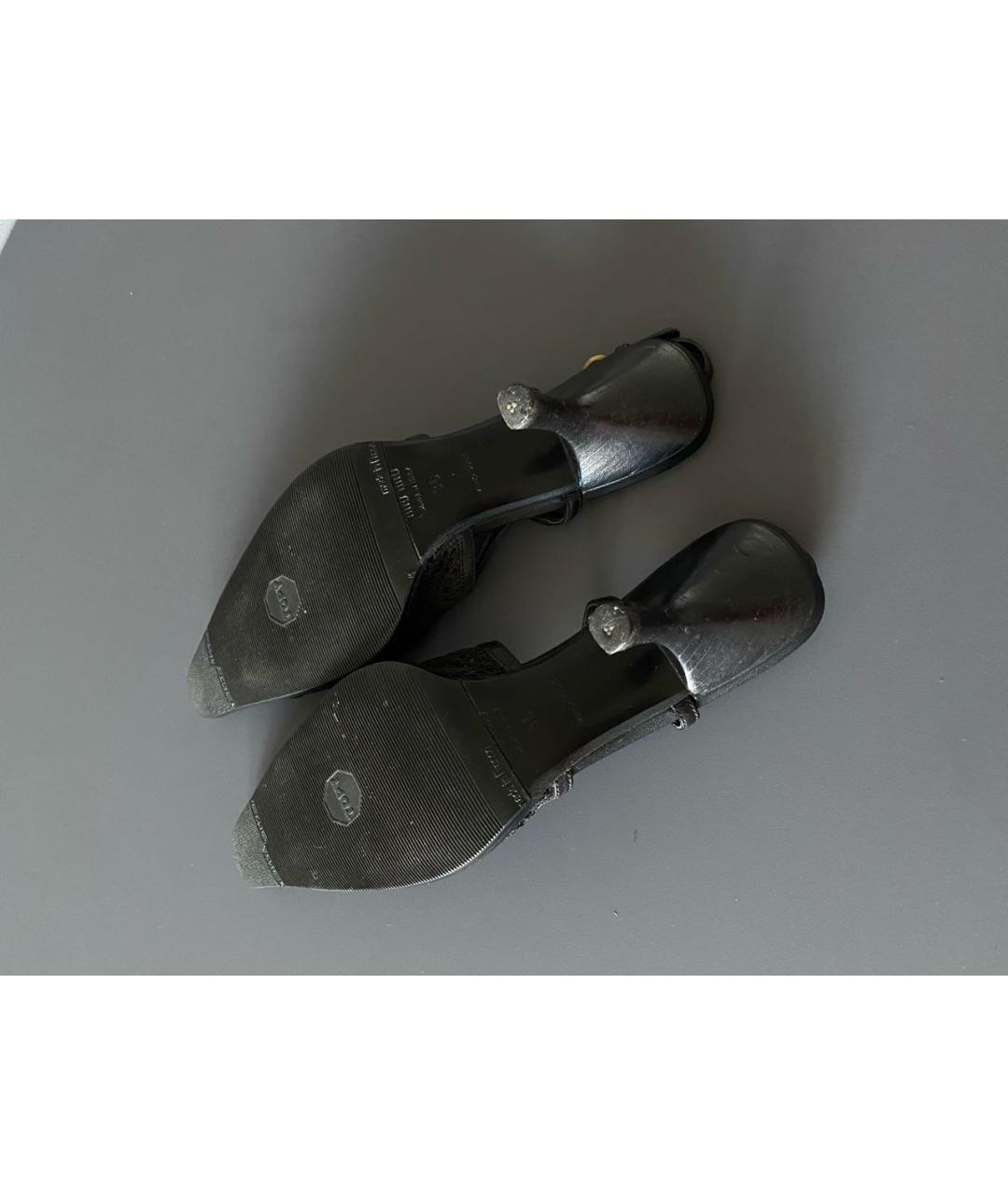 MIU MIU Черные кожаные лодочки на низком каблуке, фото 5
