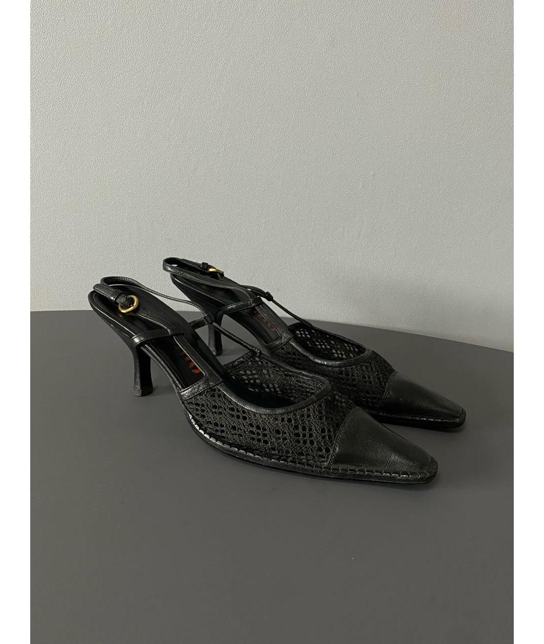 MIU MIU Черные кожаные лодочки на низком каблуке, фото 4